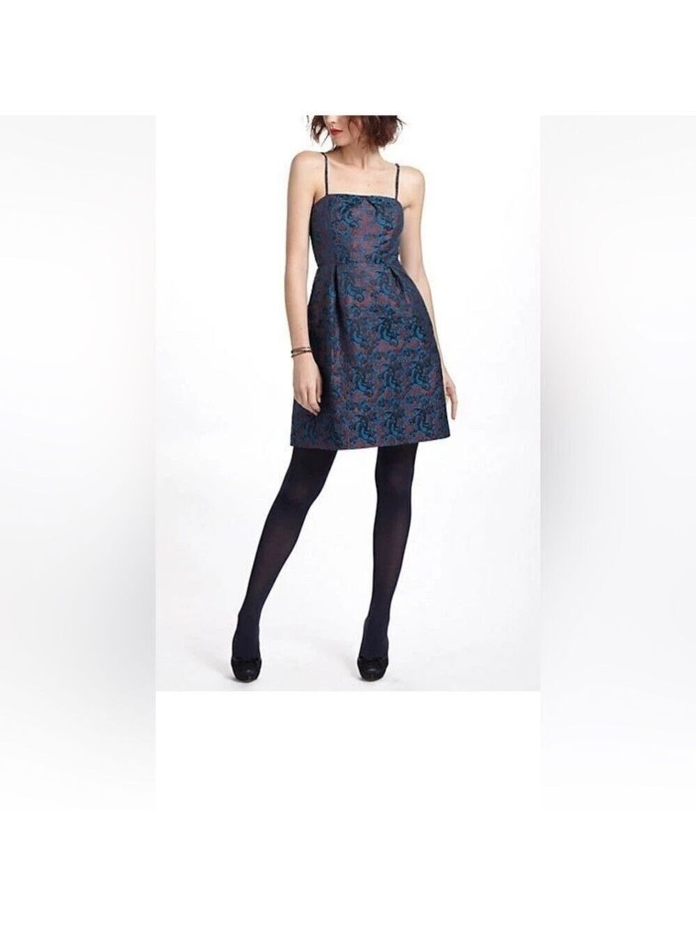 Anthro Leifnotes Metallic Jacquard Mini Dress Red/Blue Fit Flare | Size 2 | NWT
